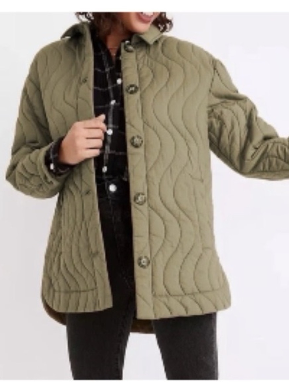 Madewell belrose quilted olive green shirt jacket
